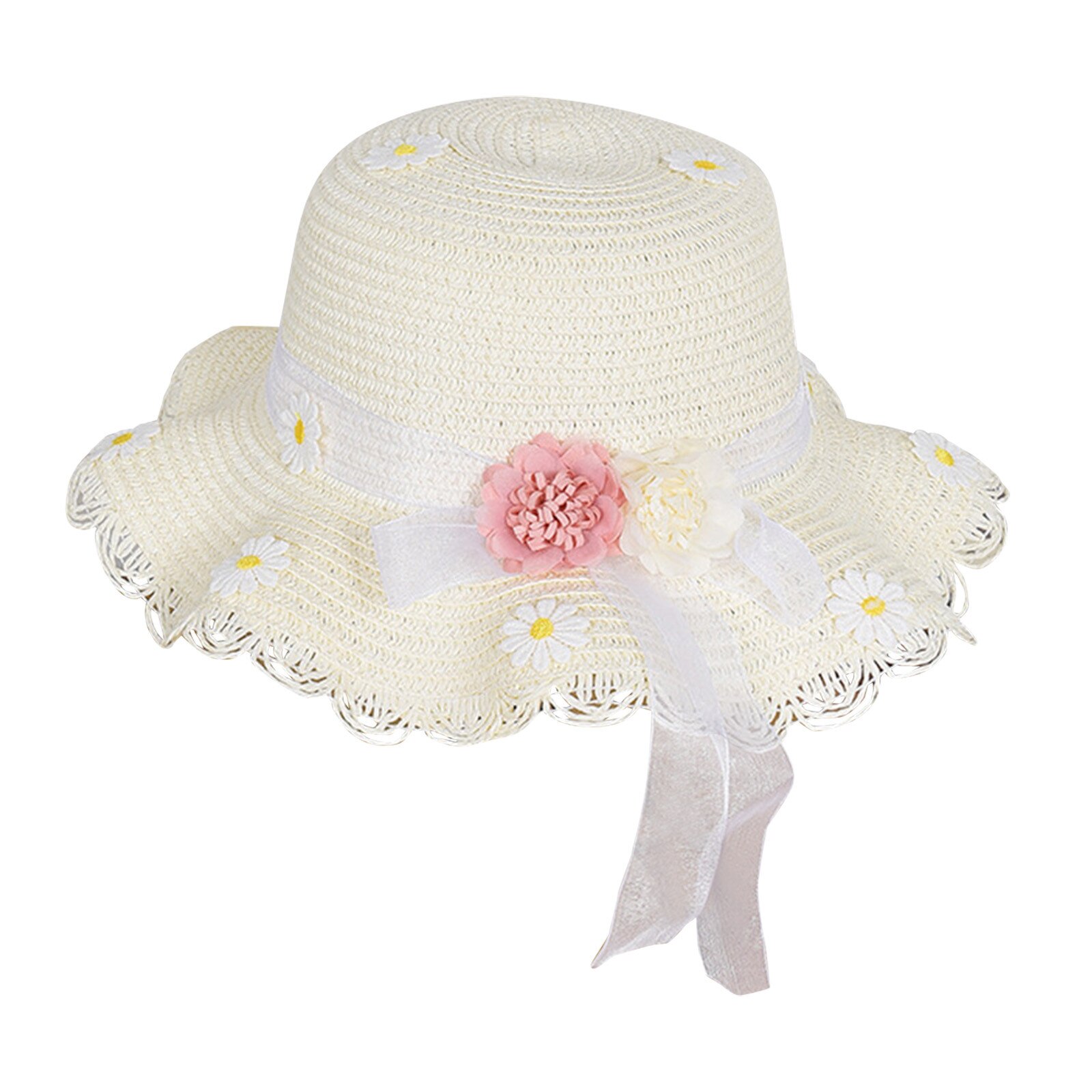 Moda Estiva Bambini Cappello Di Paglia Bambino Bambini Neonata Cappello Traspirante Floreale Bambini Strache Secchio Cappello Ca: A