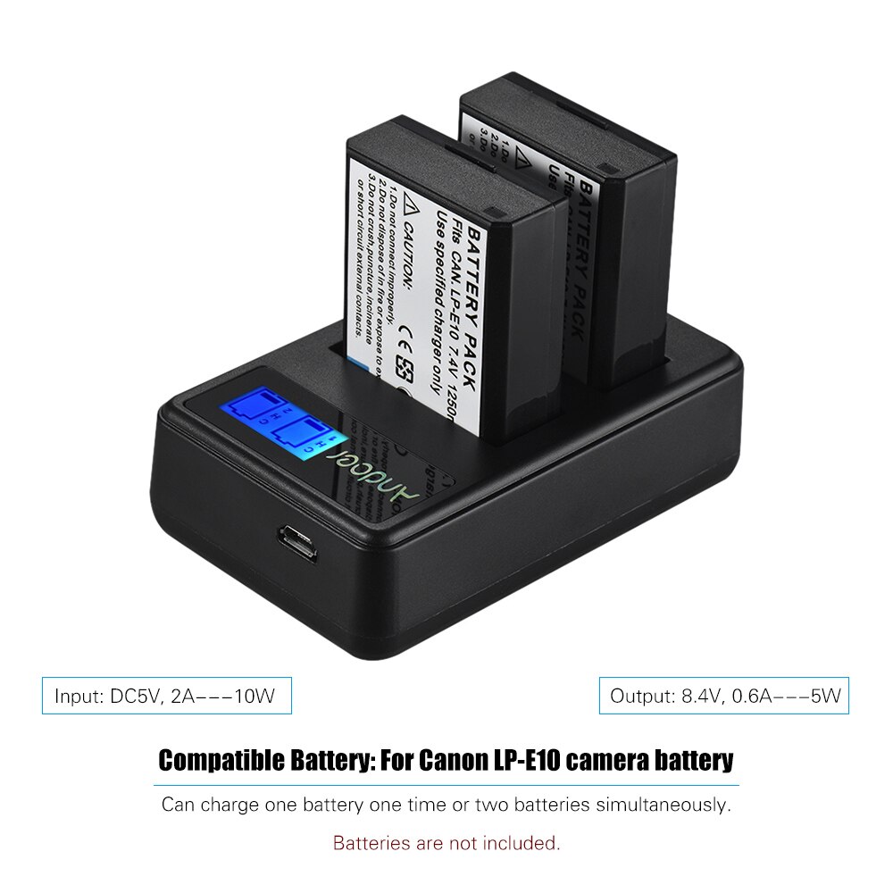 Andoer LCD2-LPE Compact Dual Channel Lcd Camera Batterij Oplader Voor Sony NP-FZ100/Canon LP-E17/LP-E10/LP-E12 Camera batterij