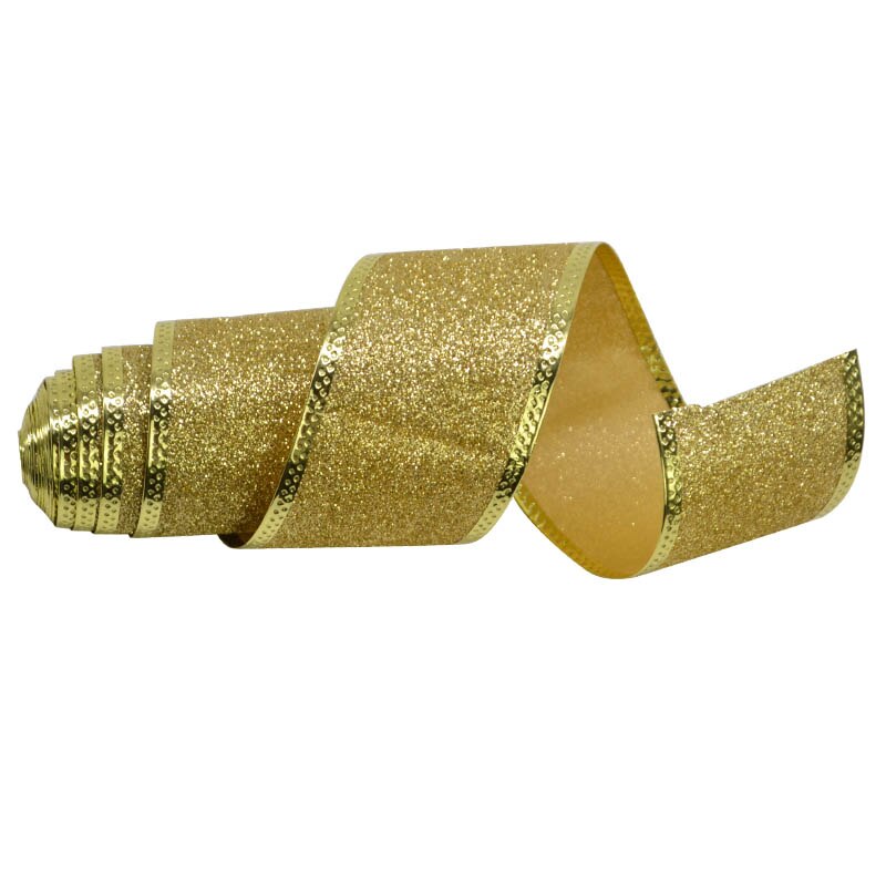 2m/ rullaa 5cm joulunauhaa kulta hopea punainen kuitukangas glitter wrap nauha tee itse joulukuusen nauha rusetin koristeet: Kulta-