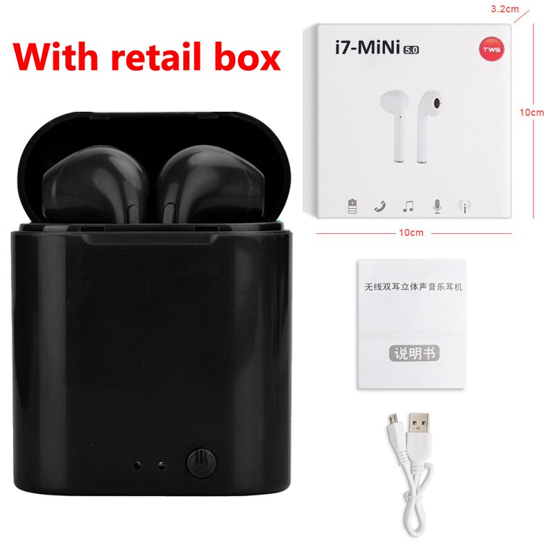 I7s Mini Portable Bluetooth Headphones Wireless Earphones With Charging Box bluetooth Earbuds upgrade Macaroon Candy colors: BLACK with box