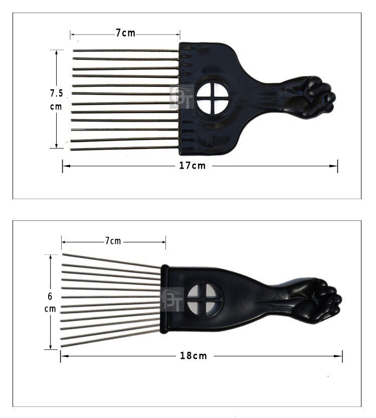 3 Size Black Fist Afro Metal Comb African Hair Pik Comb Brush Salon Hairdressing Hairstyle Styling Tool