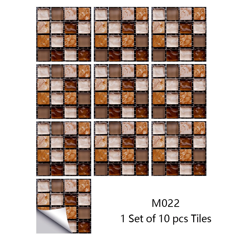 Pegatinas de pared de azulejos de mosaico de mármol, cubiertas planas impresas en 2D para cocina, baño, pelar y pegar, Mural de arte impermeable, 10 piezas
