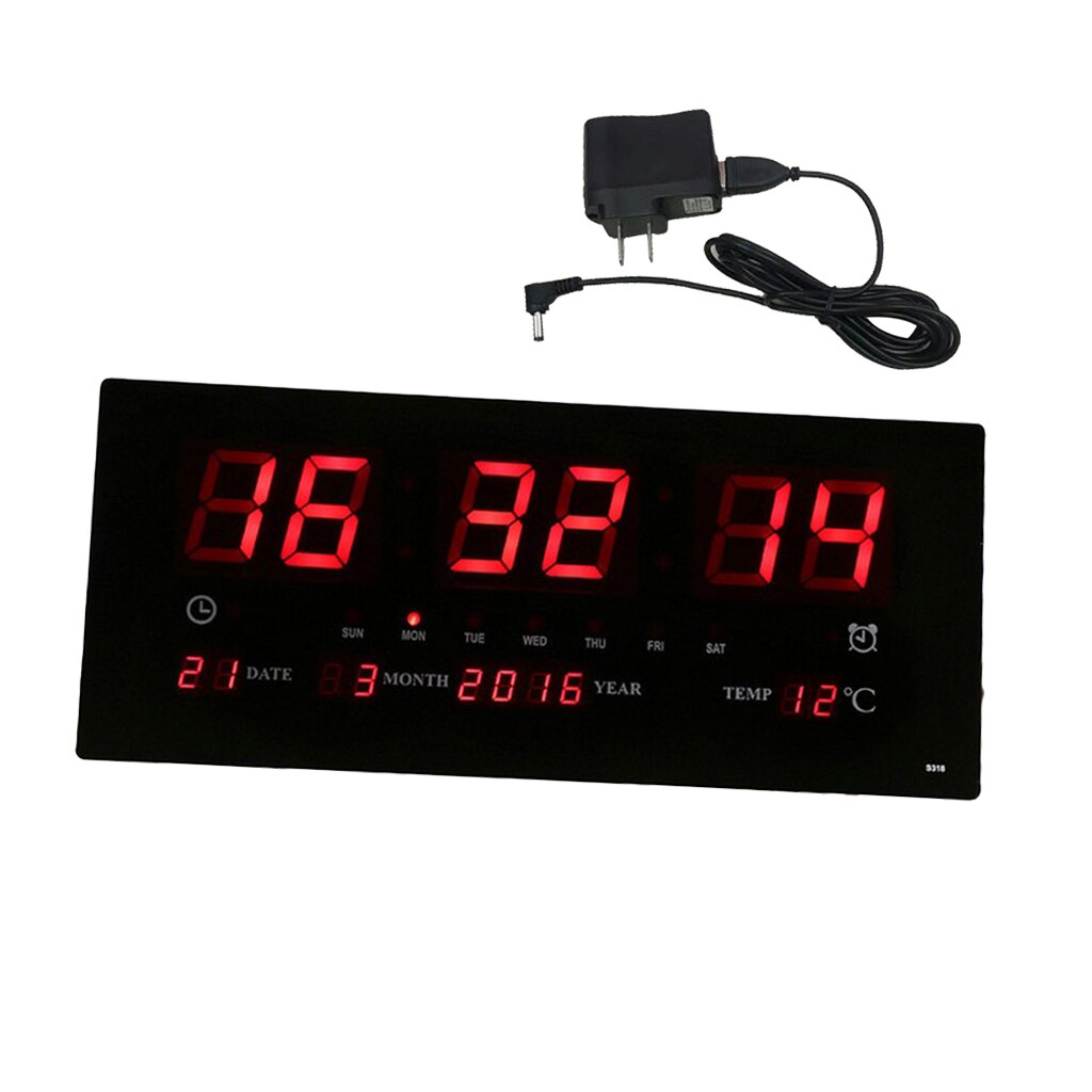 Plug In LED Digit Wall Clock Electronic Watch Time Thermometer Night