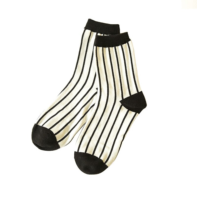 Calcetines de cuadros clásicos de pata de gallo para mujer, calcetín Harajuku de algodón, Vintage, Blanco, Negro, a rayas, con tubo