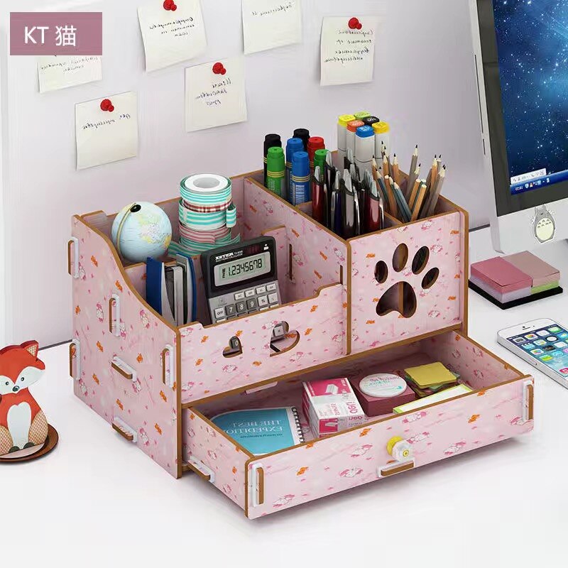 Pencil Organizer Multi-Function Wooden Desktop Pen Holder Office School Stationery Storage Stand Case Desk Pen: G