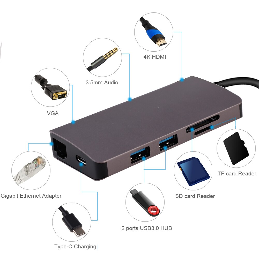 Usb hub 9 em 1 thunderbolt 3 tipo c adaptador doca... – Grandado