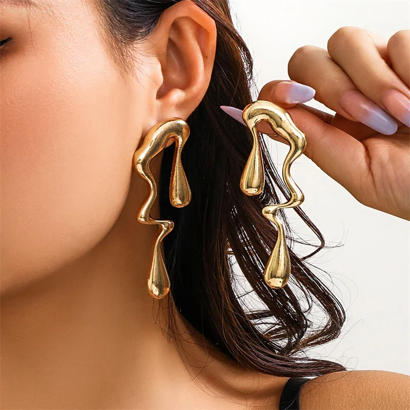 Pendientes creativos de Metal irregulares con forma de gota de agua para mujer, pendientes largos geométricos de Color dorado Vintage, de joyería: Bronze