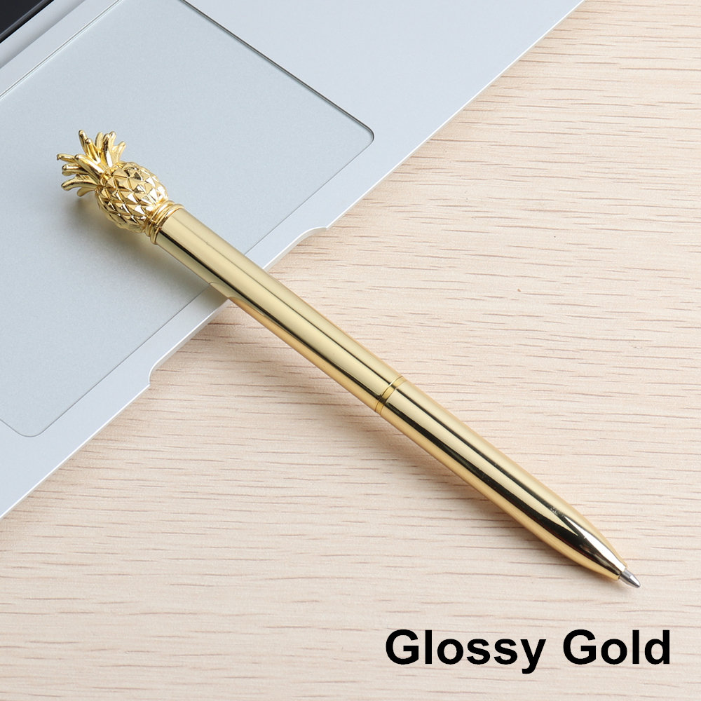 GENKKY Ballpoint Pen Pineapple Style Metal Material Sceptre Pens For School Office Colors Glossy Silver Gold Rosegood To Choose: Blue / Glossy Gold