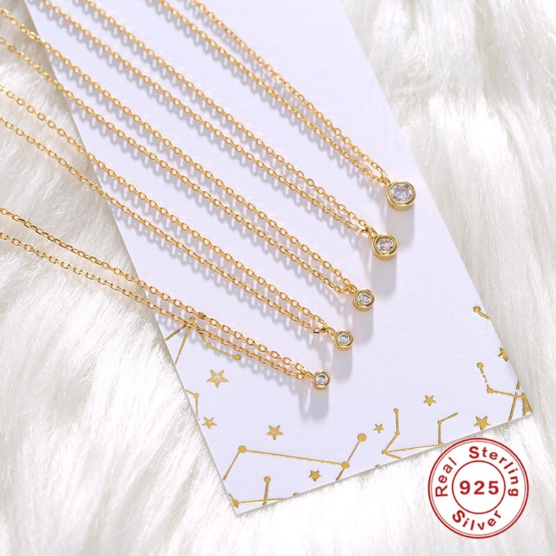 Aide-Collares con colgante de circón redondo brillante para mujer, de Plata de Ley 925, Gargantilla de cadena, collar llamativo, de joyería