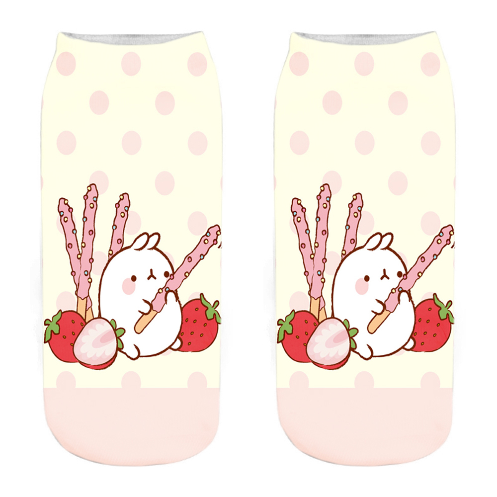 Chaussettes unisexes mignonnes Happy Funny Bunny 03/Life, impression 3D, créative, Harvey Cake Rabbit, rinçage court Sokken, , 1 paire: Black