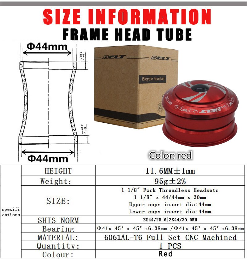 DH FR-piñón fijo para bicicleta de montaña, sin rosca, 44x28,6mm (1-1/8 "), 2 rodamientos, accesorios dorados: red
