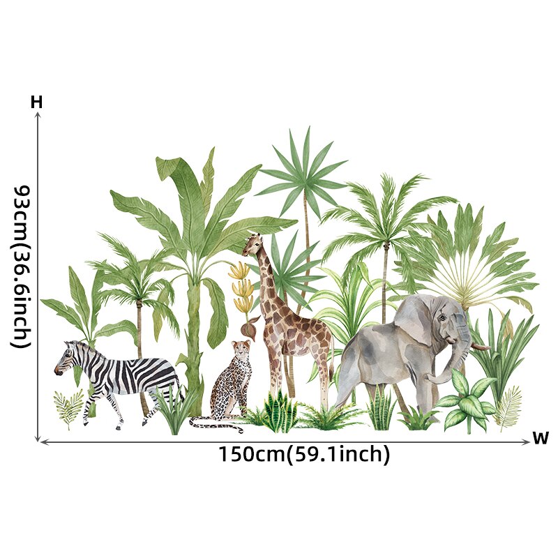 Large Cartoon African Animals Wall Stickers for Kids Room Elephant Giraffe Home Decor PVC Vinyl Wall Baby Room Decoration: animals large