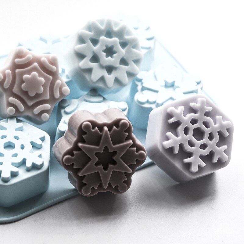 Christmas Series Snowflakes Shape Fondant Cake Silicone Mold Handmade Soap Mold 3D 6-cavity DIY Chocolate Biscuit Mold