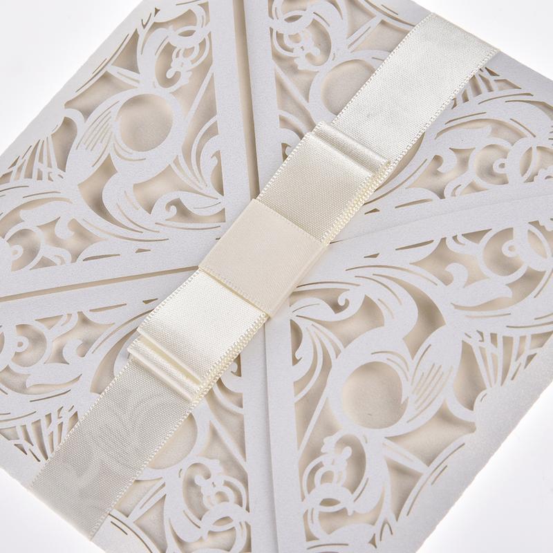 10pcs/lot European Square White Invitation Card For Wedding Delicate Carved Lace Wedding Invitation Cards With Bowknots