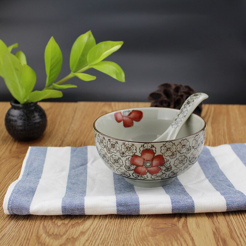 Japanese-style Plates And Bowls Round Floral Ceramic Plate Household Dinner Dishes Rice Soup Noodles Bowl Tableware: A-bowl