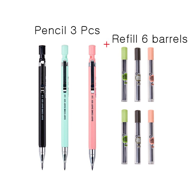3 Pcs 2.0mm thick core mechanical pencil student writing can replace the refill lead with pencil sharpener stationery: Pencil set