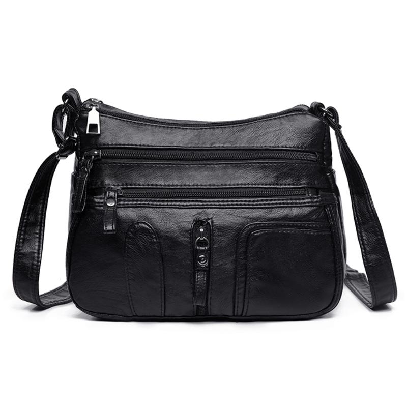 mujer bandolera bolso de cuero PU suave Multi-Bolsillo cremallera señoras chicas compras bandolera: B