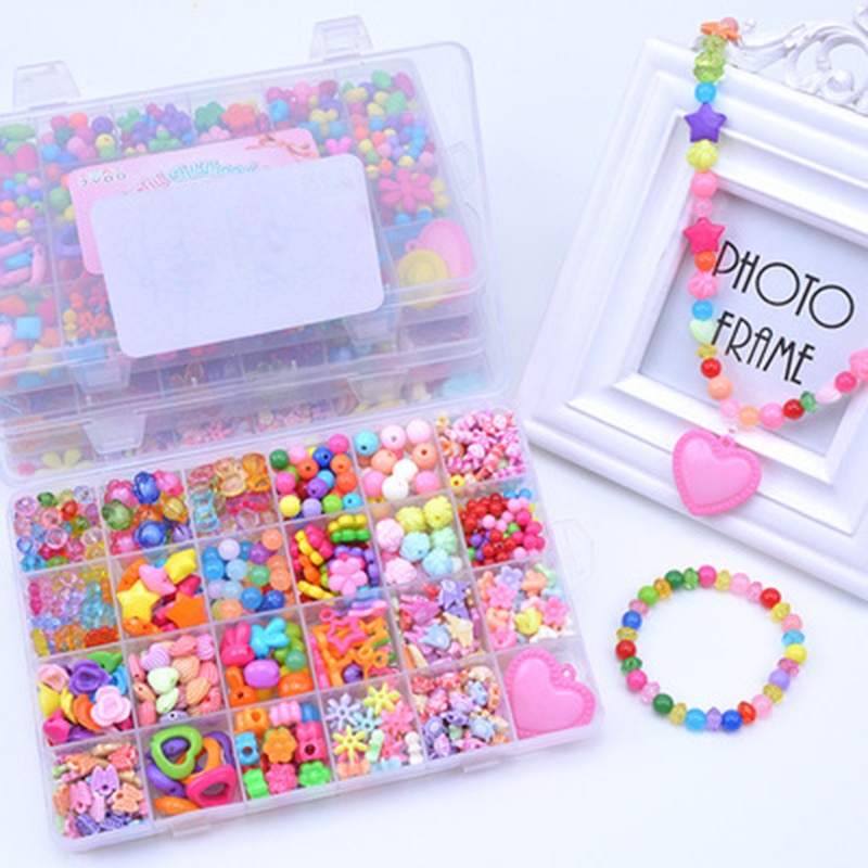 Diy handgemaakte kralen speelgoed met accessoires set kinderen 24 raster meisje sieraden maken speelgoed educatief speelgoed kinderen