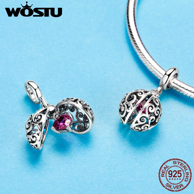 WOSTU Europäischen 925 Sterling Silber Offenen Herzen Charme Liebe Perlen passen Original Armbinde Anhänger Charme Für Schmuck Machen CQC1114