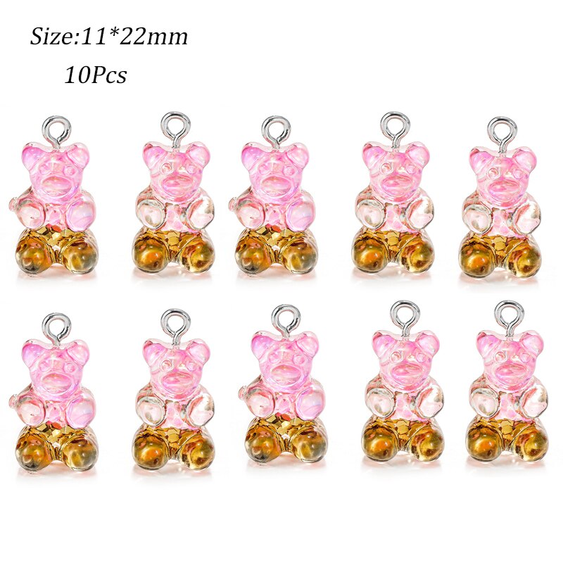 Schattige gummybeer hanger bedels voor ketting armband oorbellen sieraden doe-het-zelf bevindingen kristal kleur beren kerst 2.2 x 1.1cm: 10 stuks g