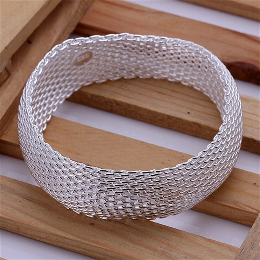 Zilveren sieraden eenvoudige dames gesloten mesh armband