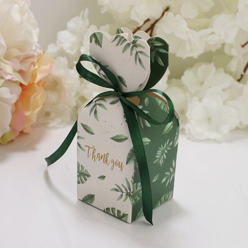 Boîte à dragées de Mariage 5 pièces | Papier d'emballage de chocolat, motif fleur, décoration de réception de Mariage, pour anniversaire Mariage: green box bandeau