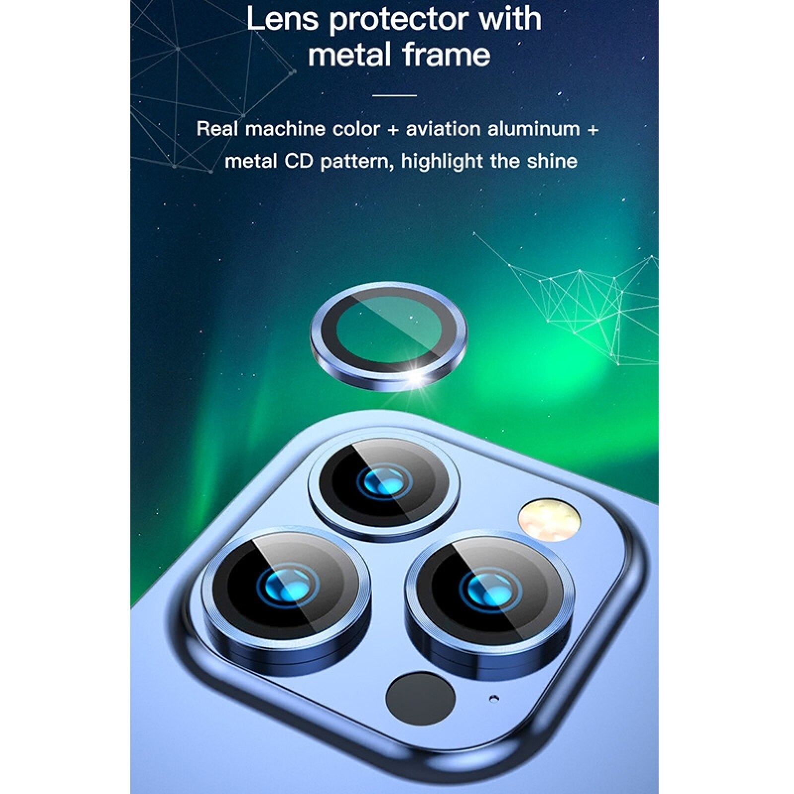 TOTUDESIGN AB-061 Golden Shield Series Metal Frame Camera Lens Film For iPhone 13 mini / 13