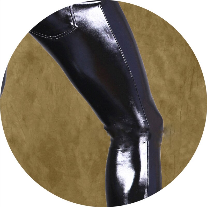 Män & #39 ;s punkstil scenprestanda leggings i konstläder coola ljusa latex ammoniak stretch snäva pennbyxor motorcykelbyxor