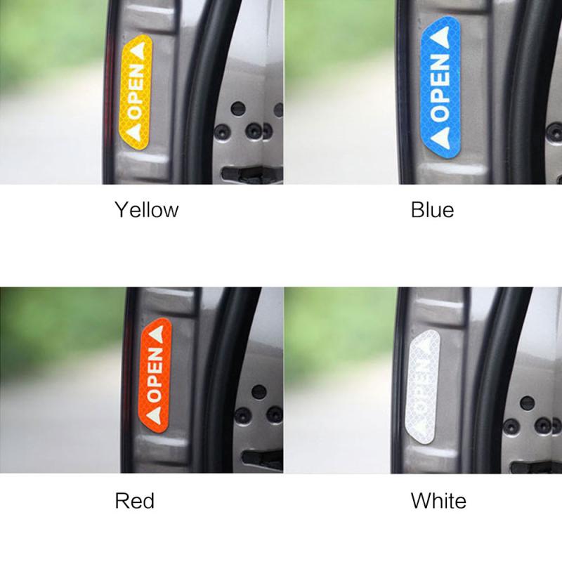 Car-styling 4pcs Car Door Sticker Decal Warning Tape Car Reflective Stickers Reflective Strips Safety Mark Automobile Stickers