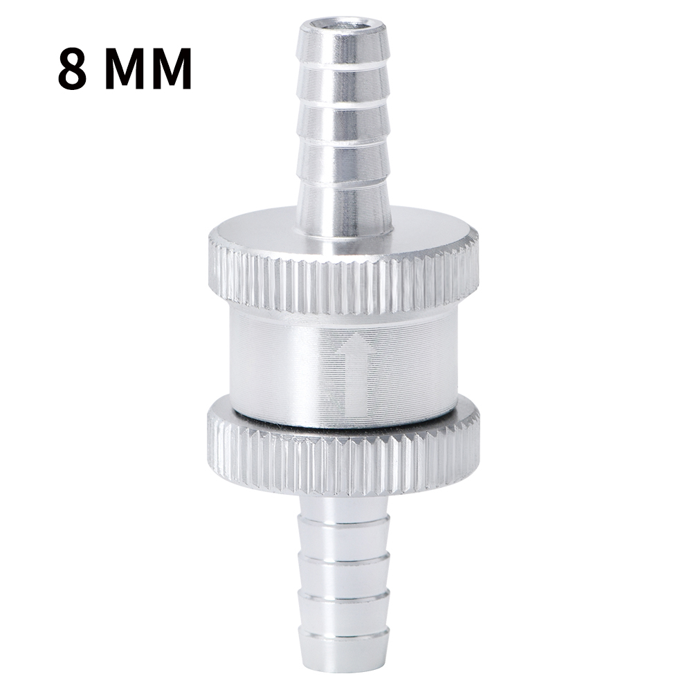 6 rozmiar 4MM / 6MM / 8MM / 10MM / 12MM / 16MM bez powrotu w jedną stronę zawór zwrotny paliwa ze stopu aluminium benzyna diesel: 8MM srebro