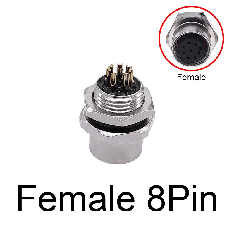 M12 Sensor Connector panel back mount Waterproof Flange Socket threaded coupling Male&amp;Female 3 4 5 8Pin A Type: Female 8pin