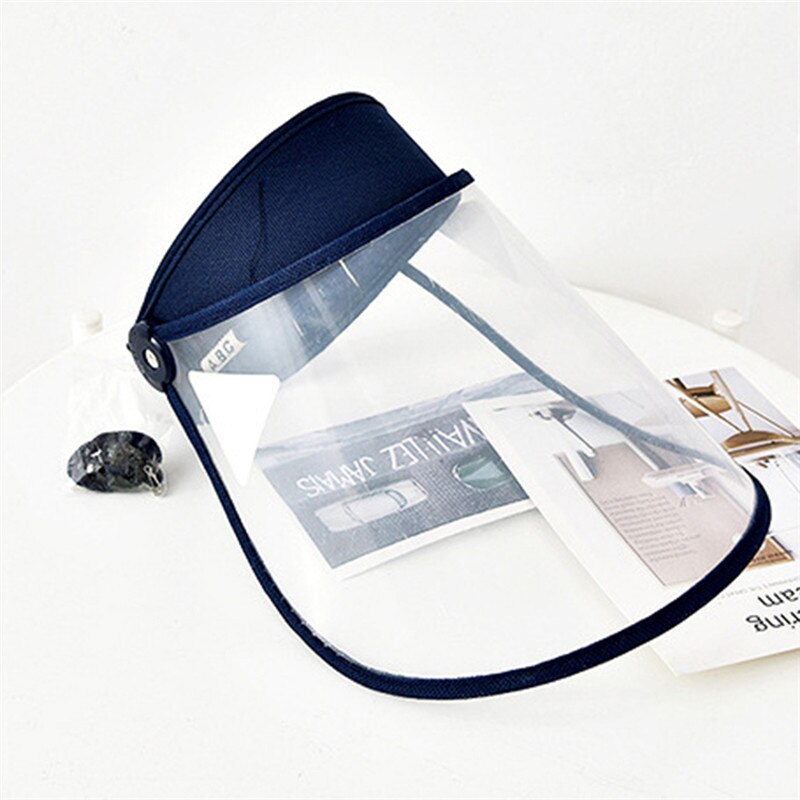 Transparent Adjustable Visor Cap Women Men Helmet Plastic Anti-Spitting Droplet Dustproof Protective Safety Faceshield Cover Hat: Navy Blue