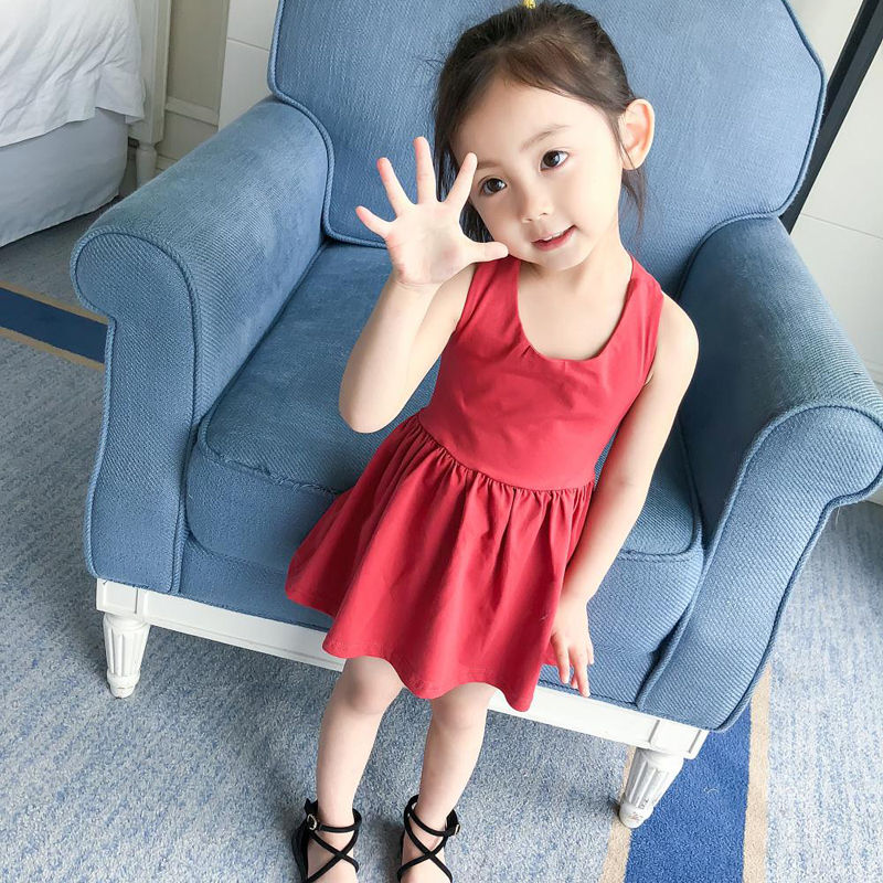 Netto Rode Kinderkleding Zomer Baby Jurk Jarretel Rokje Vest Meisjes Prinses Rok