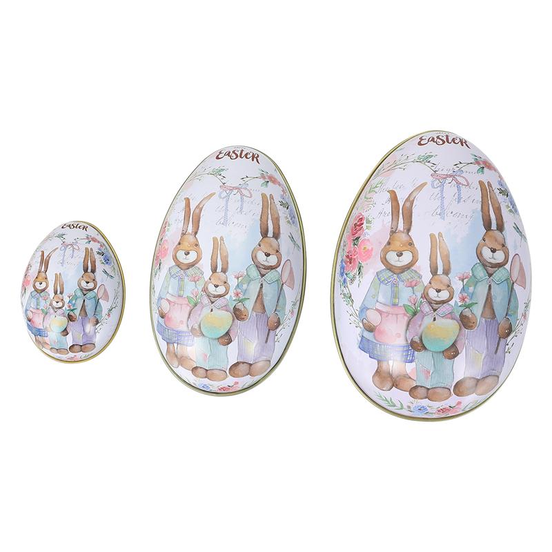 3pcs Easter Egg-Shaped Candy Box Decorative Tinplate Box Easter Day Accessories Party Package Box