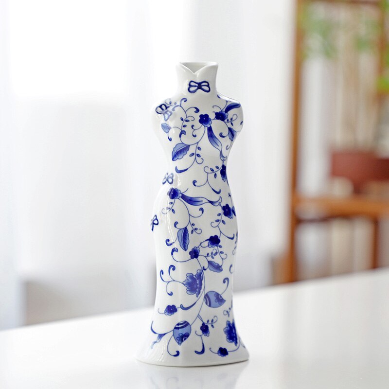 YeFine Traditional Chinese Porcelain Vases Flower Receptacle Home Decoration Antique Blue And White Ceramic Flower Vase