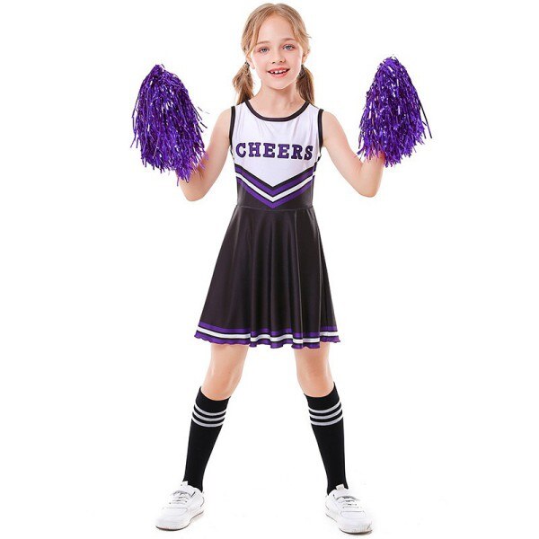 Children Cheerleader Costume School Girl Outfits Fancy Dress Cheer Leader Uniform Team Sports Uniforms Belly Button Tight Skirt: B2