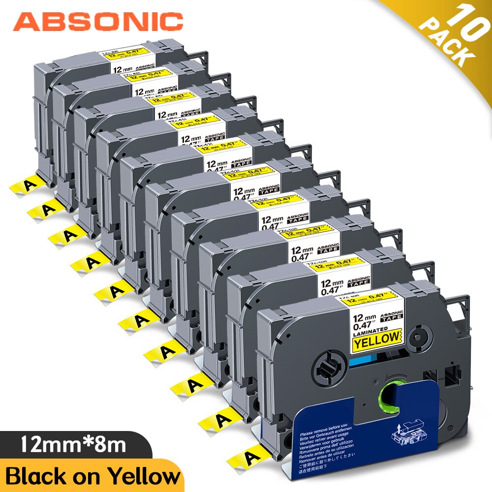 Absonic 10PCS 12mm for Brother tze-631 tze 631 tze631 Laminated Label Tape Tze 231 Tze-231 Use for Brother P touch Label Maker