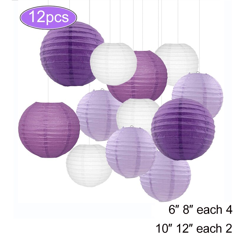 Lanterne chinoise suspendue en papier, 12 pièces/lot, lanterne dorée pour mariage, Festival, fête, mariage, décoration extérieure: purple as picture