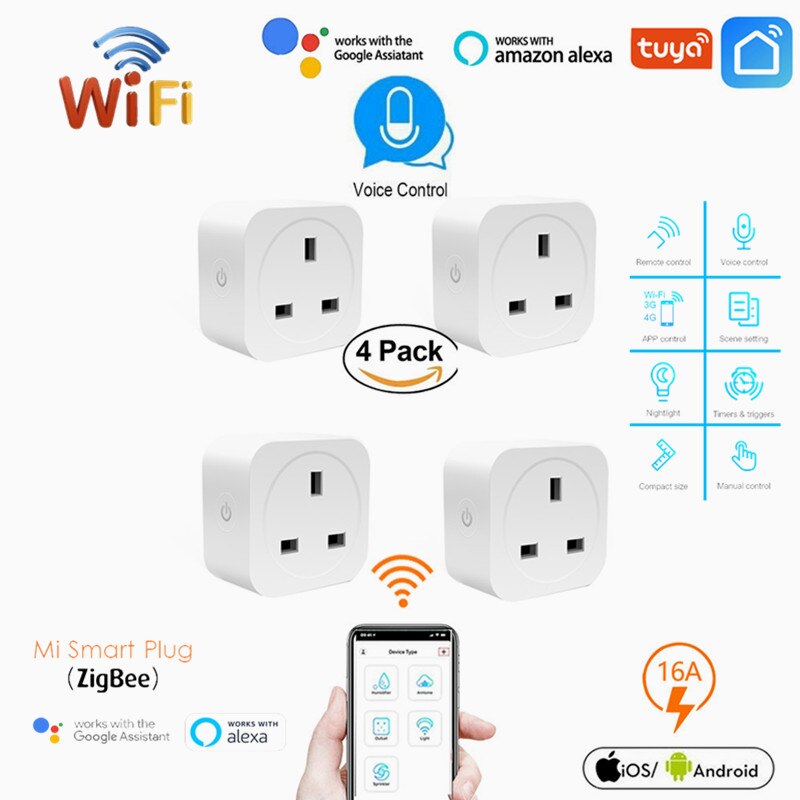 UK Plug Wireless WIFI Remote Control Socket 10A 16A Voice Control Timing Smart Socket Smart Home Power Socket Google Assistant
