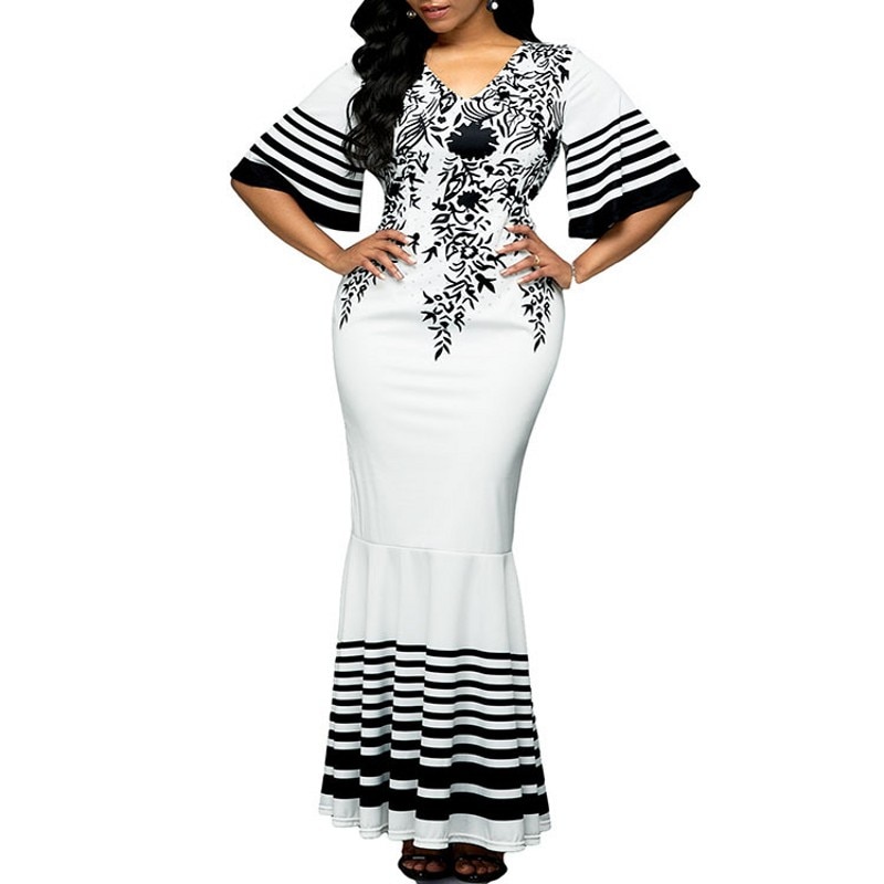 S-5XL Plus Size African Dresses For Women African Clothes Africa Dress Print Dashiki Ladies Clothing Ankara Africa Women Dress: XL