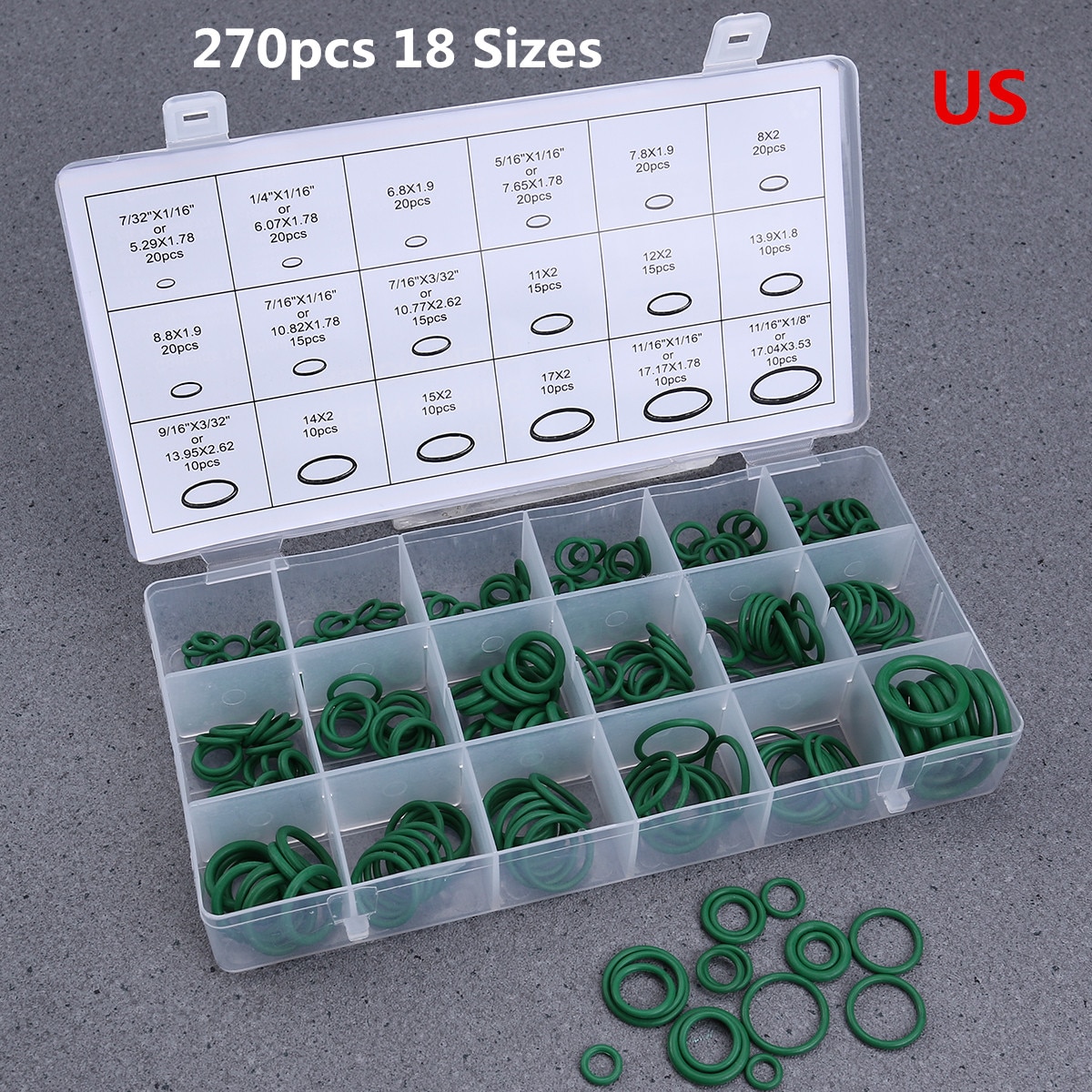 270pcs 18 Sizes O Ring Rubber Insulation Gasket Washer Seals Tool Car Air Conditioning Compressor Seals Car Repair tools A20