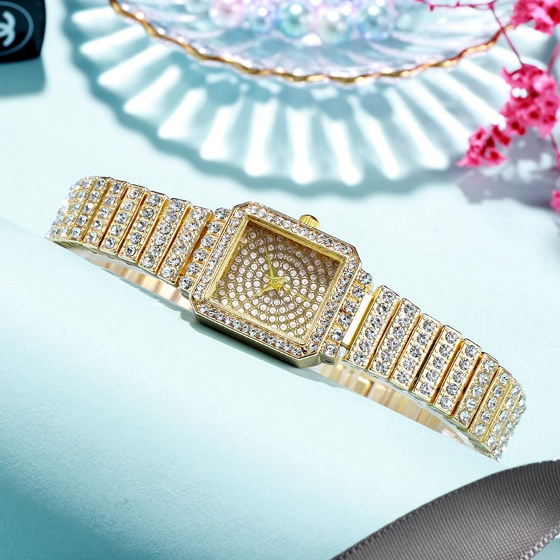Dameur kvinde luksusmærke guld ur dame armbåndsure krystal kvinde dame quartz ur dame armbåndsur