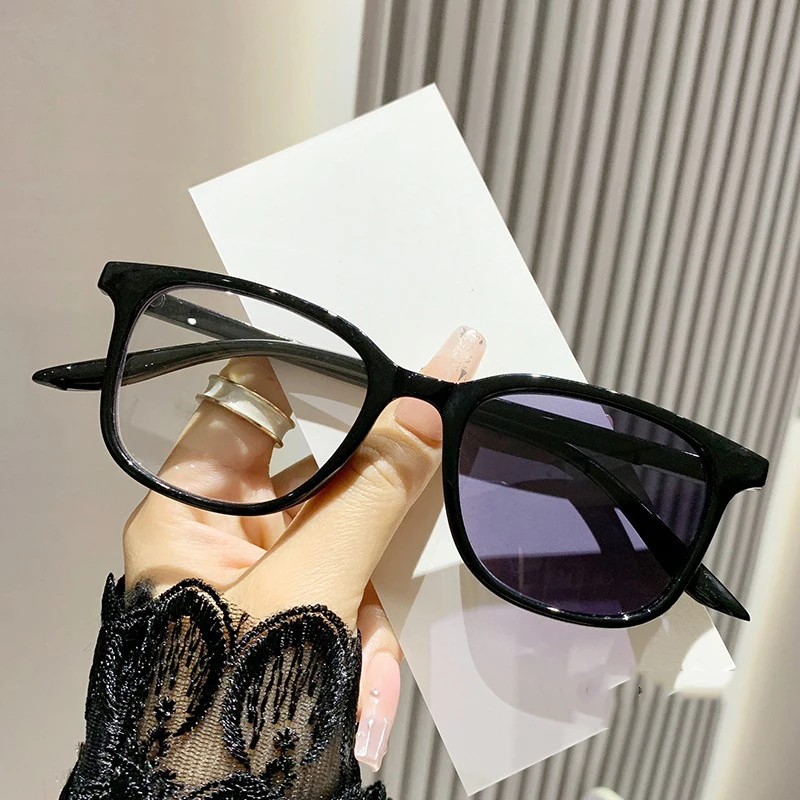 Modische draussen-Sonnenbrille mit Minus--Dioptrien für Damen, unisex, retro, wechselnde Farbe, photochrome Myopie-Brille -1,0 -1,5 -2,0: Schwarz / +400