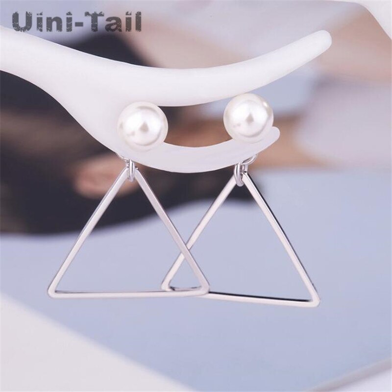 Uini-cauda novo 925 prata esterlina coreano pérola triângulo brincos de dupla utilização brincos geométricos personalidade temperamento gn275