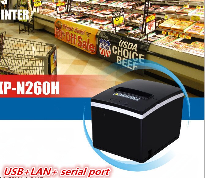 80mm receipt POS printer Automatic cutter bill Thermal printer USB Ethernet Serial Three ports are integrated in one printer