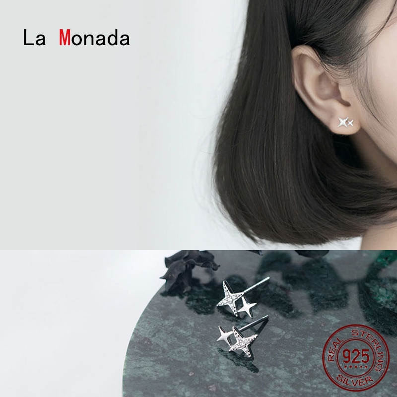 La Monada-pendientes de plata de ley 925 con forma de estrella, joyería fina, con cierre de tuerca, estilo minimalista, coreano, 925