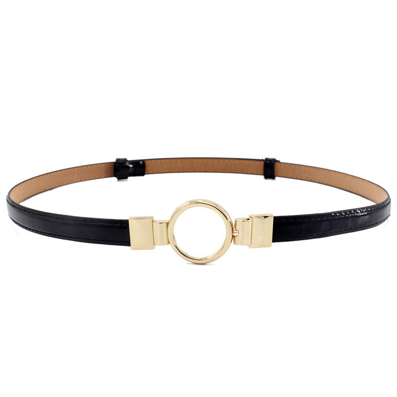 Ceinture fine ajustable en cuir PU pour femmes, vêtement pour robe, sangle de taille fine, bouton en métal, Pasek Damski: style 5 - black