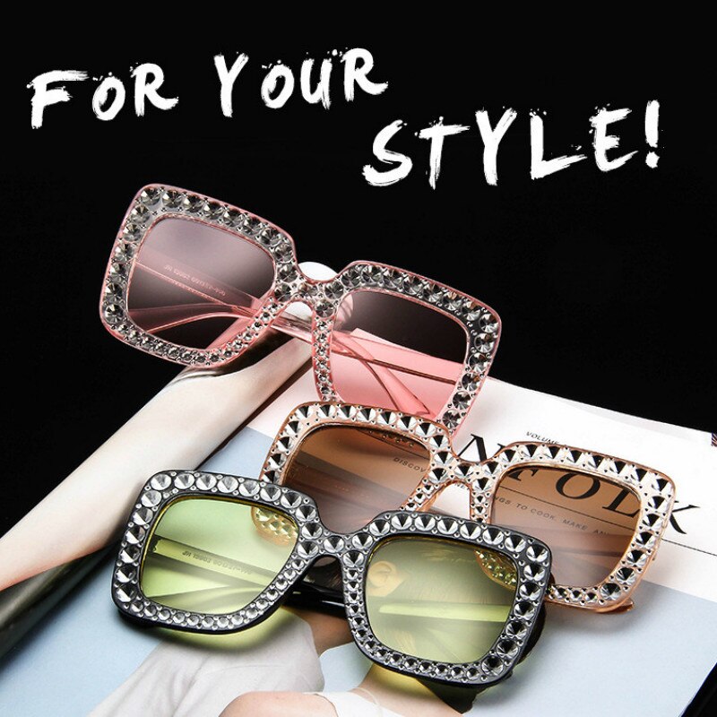 Shining Diamond Sunglasses Women Brand Flash Square Shades Female Mirror Sun Glasses