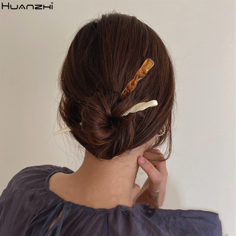 Huanzhi Vintage Geometrische Twist Multicolor Haar Sticks Acetaat Vel Bal Hoofd Haarspelden Hoofddeksels Accessoires Voor Vrouwen