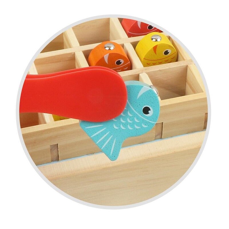 Gioco di pesca del Giocattolo impostato con scatola di legno | con l'apprendimento di conteggio | Comprende 25 di Pesce e 2 Da Pesca Canne Da Pesca | regalo sicuro per I Bambini